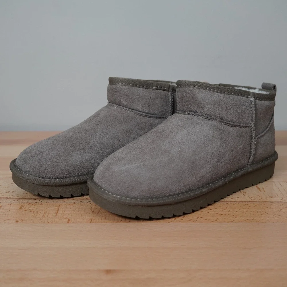 Project Cloud Boot Women 7.5 Grey Genovera Suede Faux Fur Lined Mini Ankle Boot‎